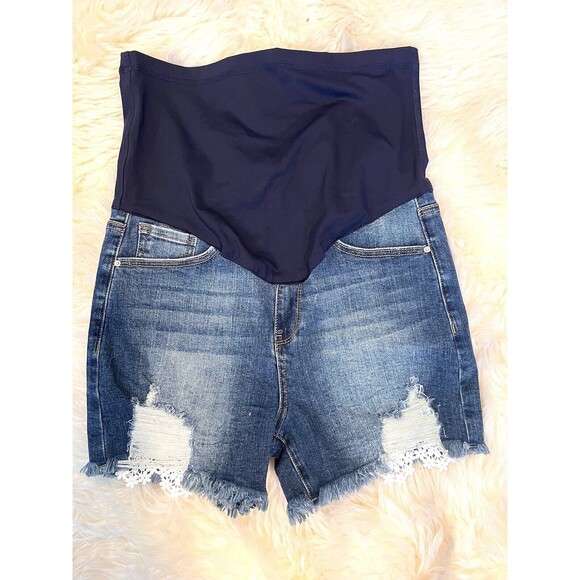 PinkBlush Special A LA Maternity Shorts Blue Denim Ripped Distressed Jeans Small - Picture 4 of 11